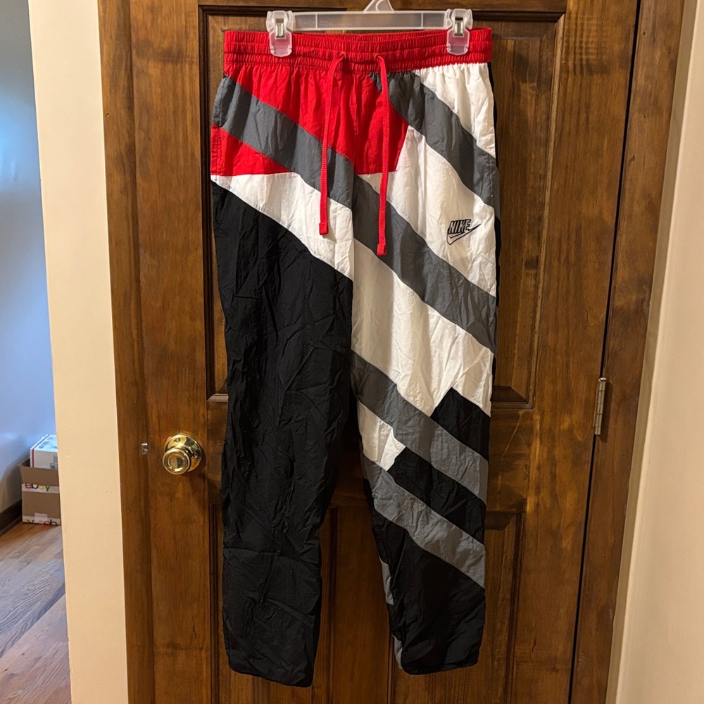 Nike Red, Black, and Gray Diagonal Stripe Pants